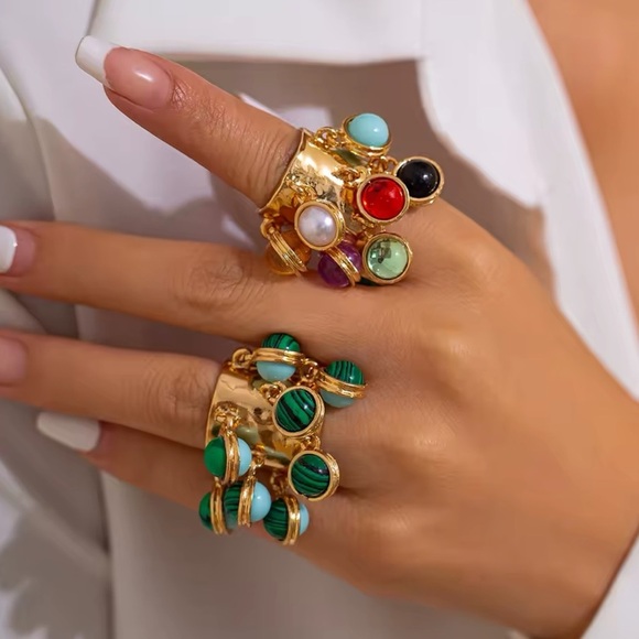 Colorful Natural Stone Fringe Ring - Picture 4 of 15